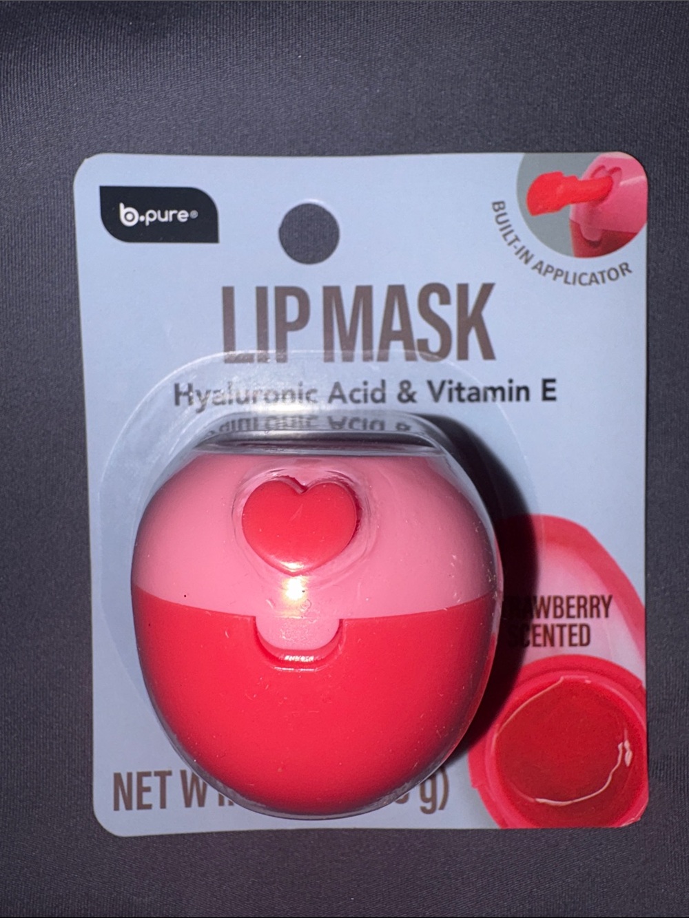 b.pure Lip Mask - Pink & Red Heart Strawberry Lip Scrub w/ applicator .35oz